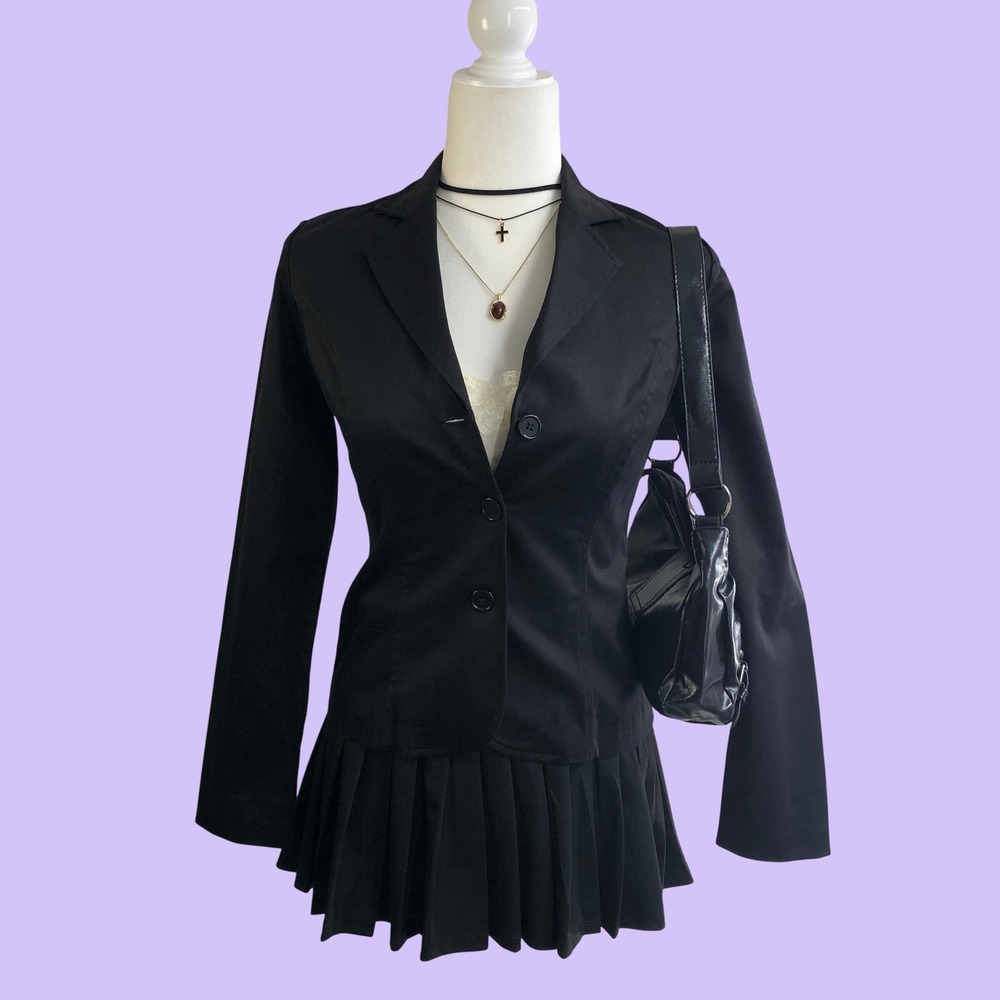 Vintage Y2K Fitted Black 3-Button Blazer Womens XS Office Siren Dark Academia